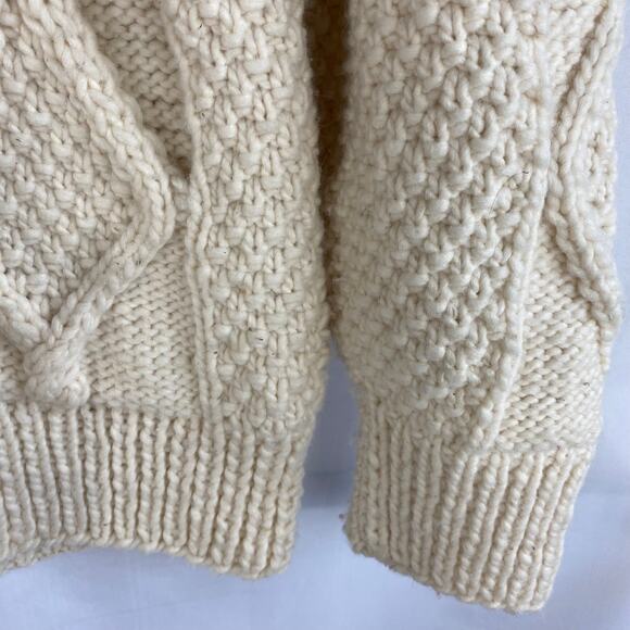 Indian Creations Fisherman Hooded Wool Zip Cardigan Sweater Women M Cream Chunky - Picture 5 of 12